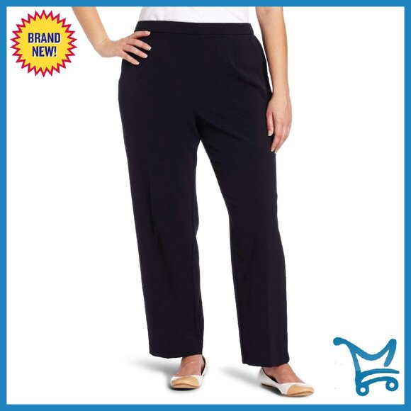 Plus Size Pull-On Work Pants with Elastic Waist Straight Leg